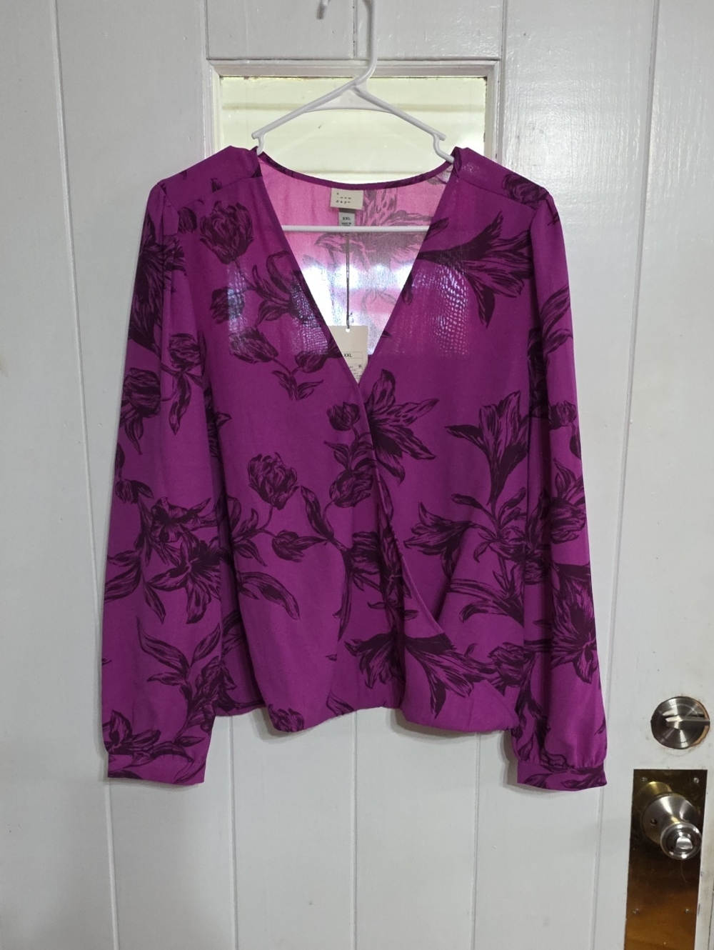 NWT A New Day Women's Wrap Style Blouse Purple Floral Lightweight Sz XXL